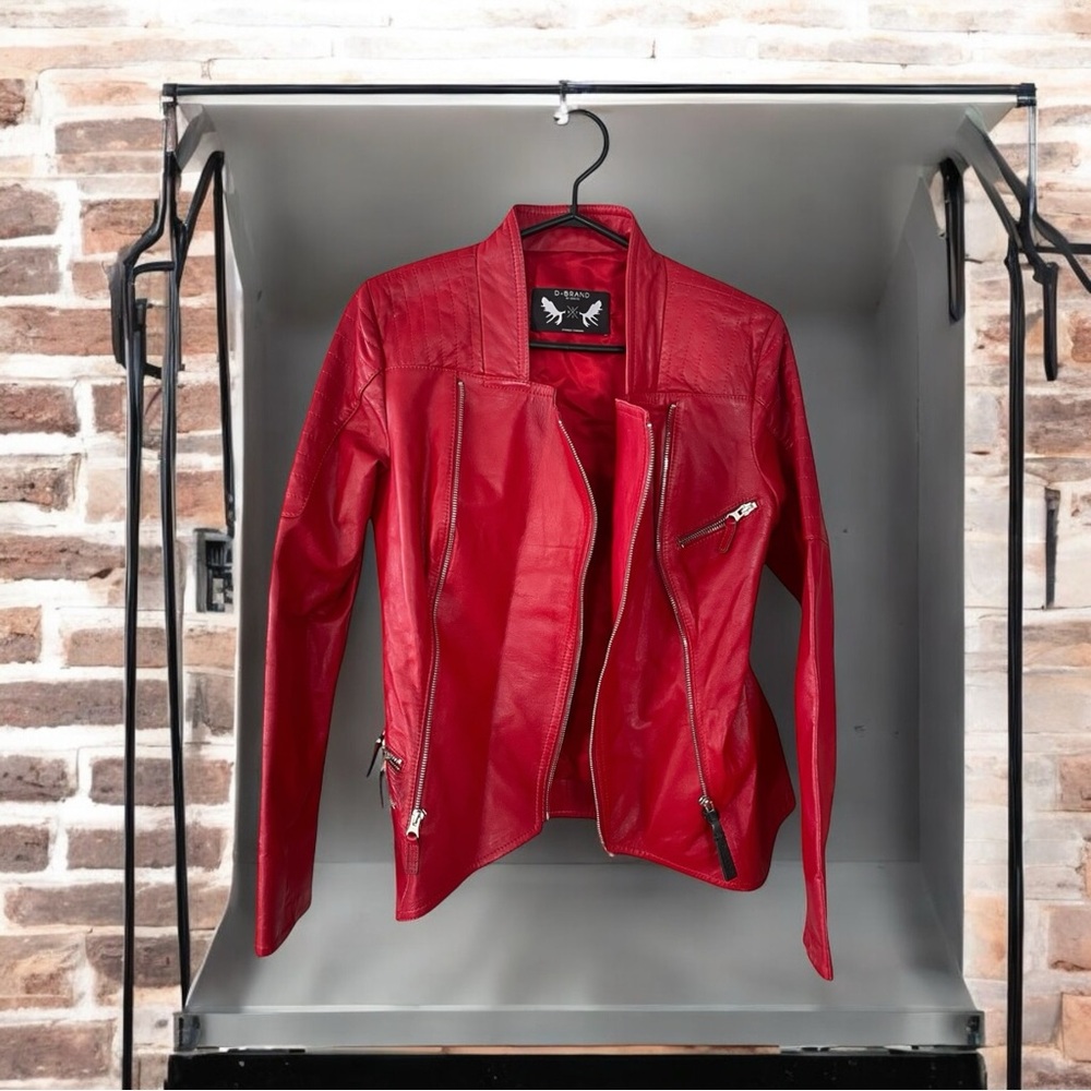 Ladies Real Leather Red padded Jacket Stylish Soft Biker Motorcycle sz 40